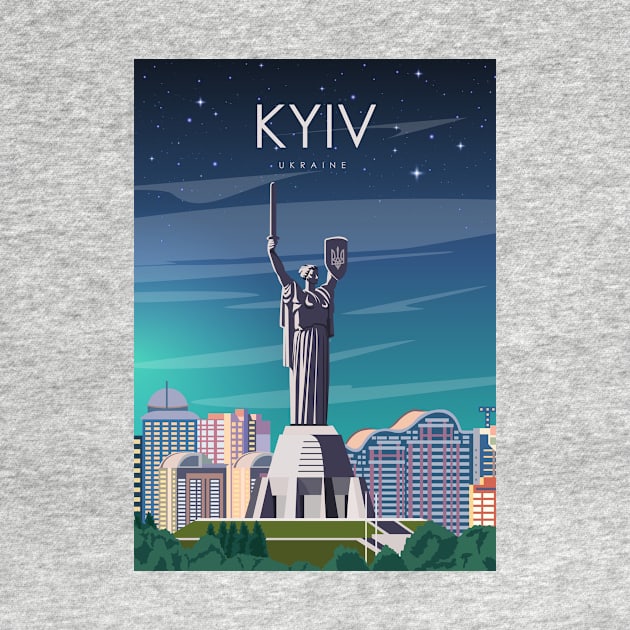 Kyiv Kiev Ukraine Motherland Monument Vintage Minimal European City Travel Poster by jornvanhezik